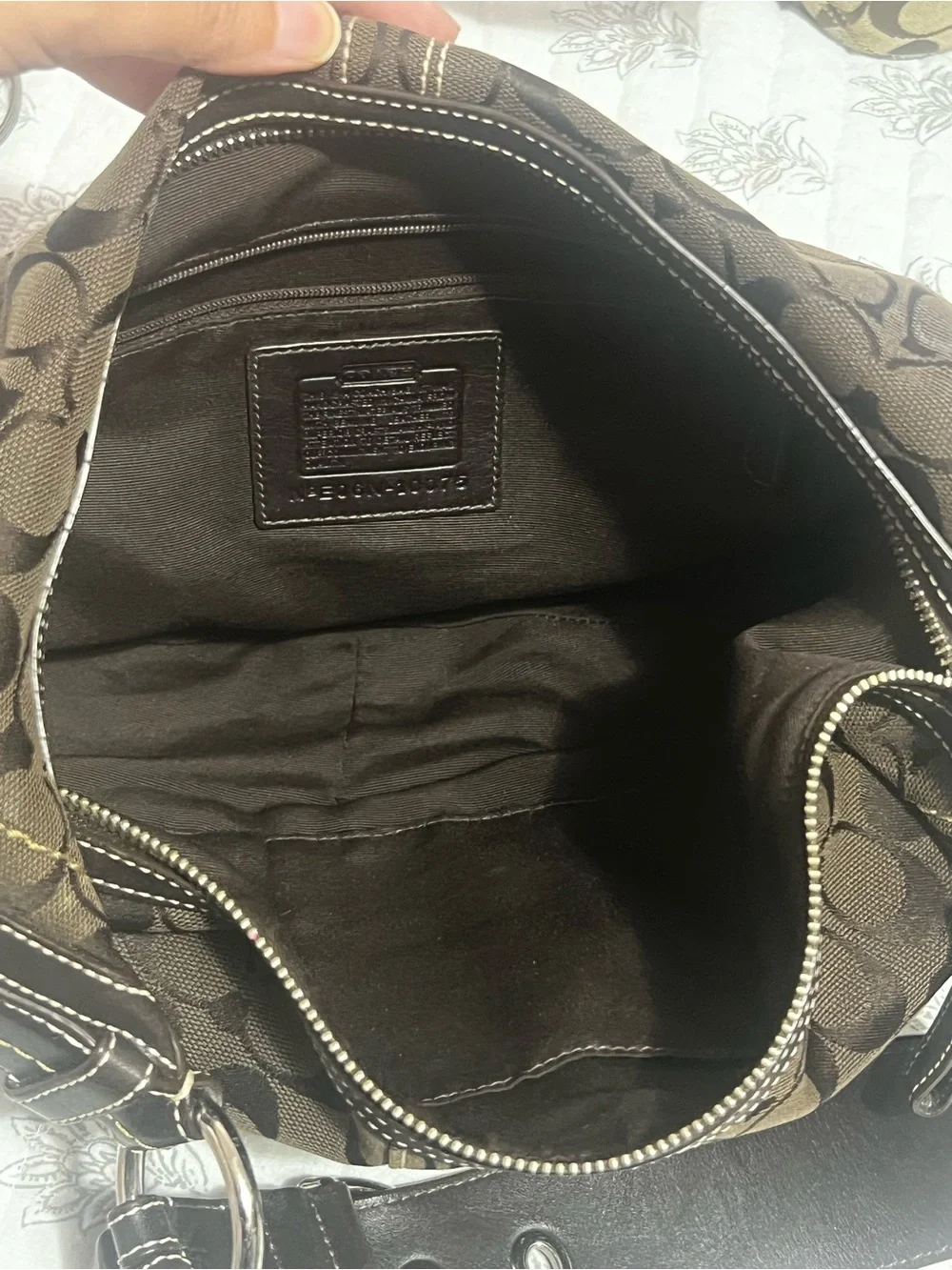 Coach Brown Signature Canvas Hobo Bag with Dark Brown Leather Trim